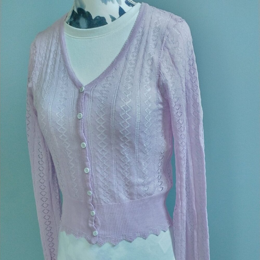 Polo Ralph Lauren Lacey Knit Pink Cardigan, Wool  NEW